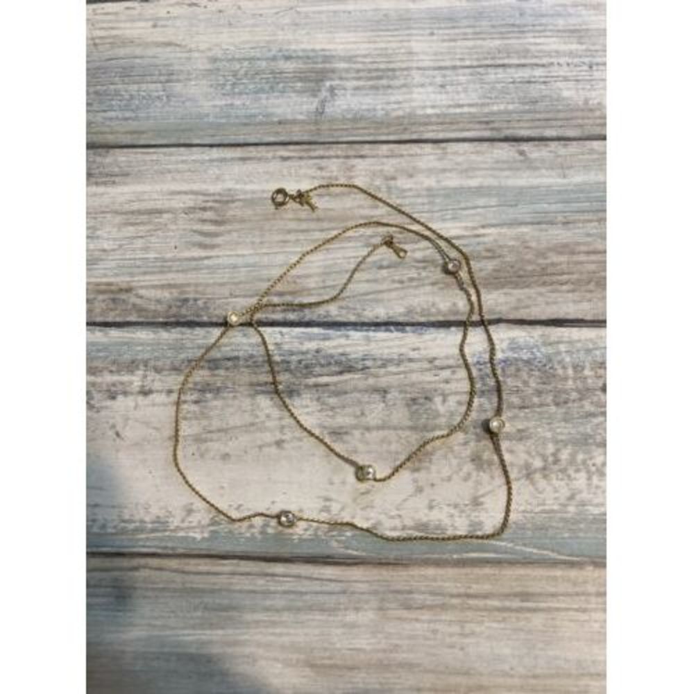 Talbots Gold Tone crystal Stations Chain Dainty‎ 22" Necklace